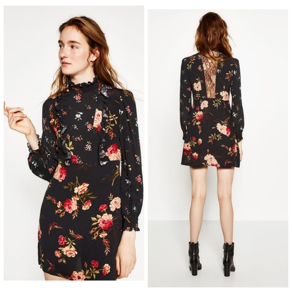 Zara Floral Print Long Sleeve Dress 